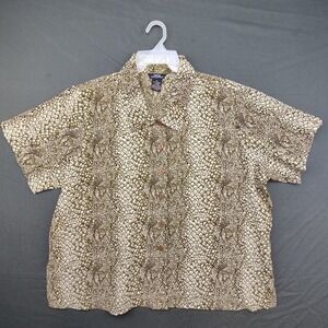 MPH Collection Button Up Women 3X Brown Snakeskin Print Short Sleeve Blouse‎ Top